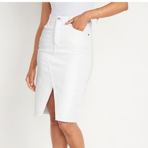 Higher High-Waisted Button-Fly Split-Front Jean Midi Pencil Skirt for Women